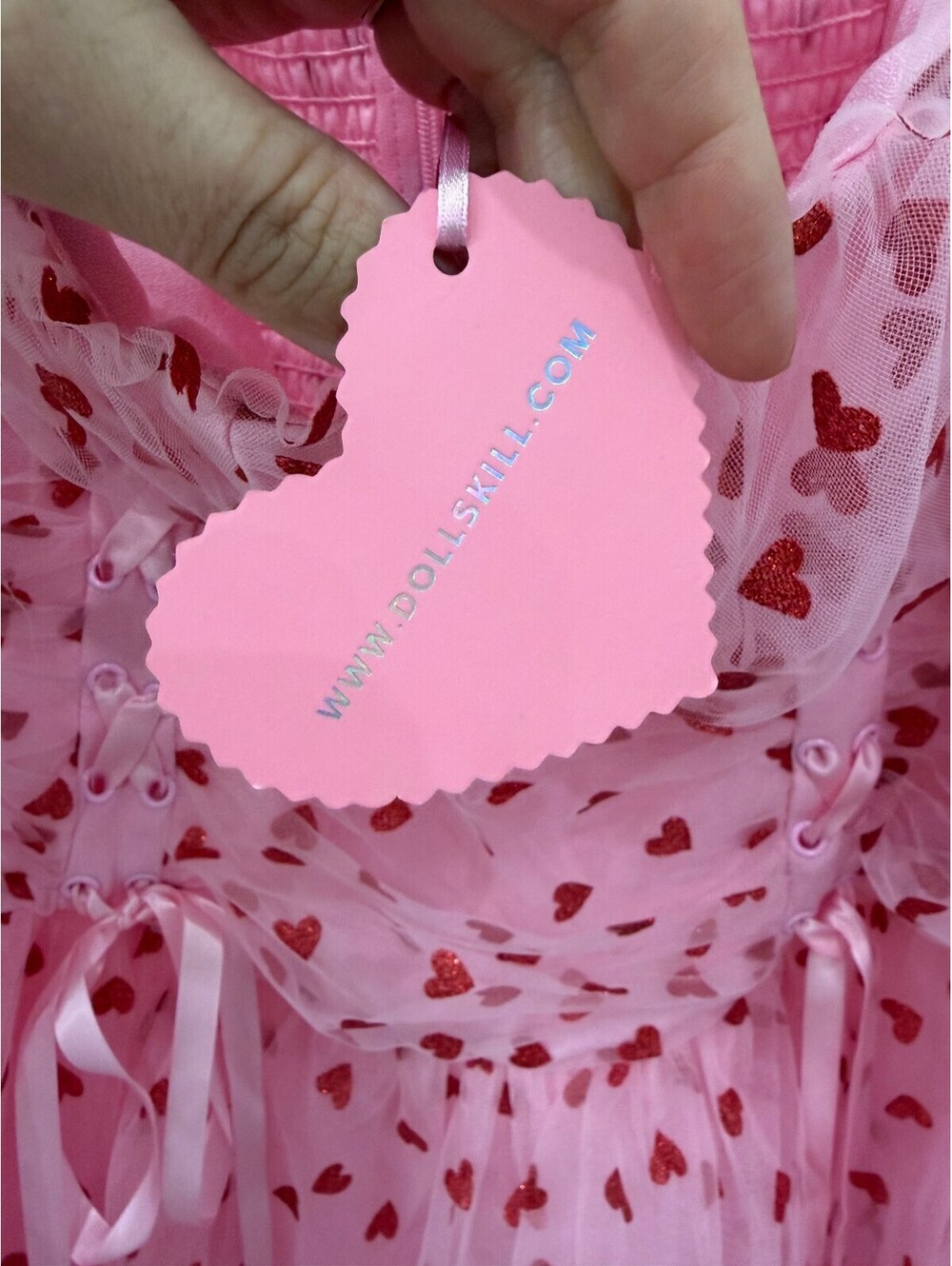 NWT 1x Sugar Thrillz Pink Heart Print Mesh Dress with Corset Detail - Picture 8 of 13